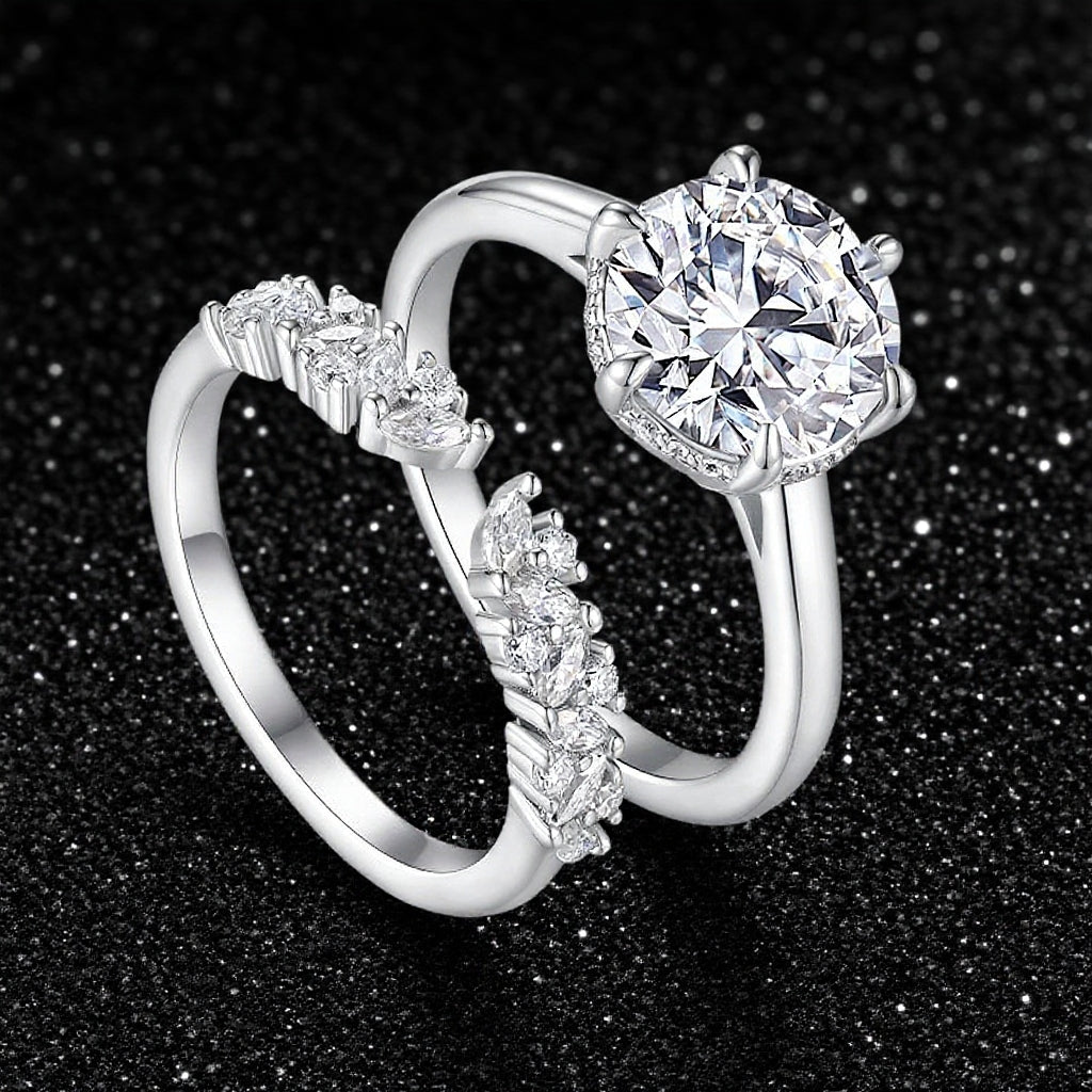 925 Sterling Silver Inlaid Moissanite Double - Ring Stackable Women's Ring