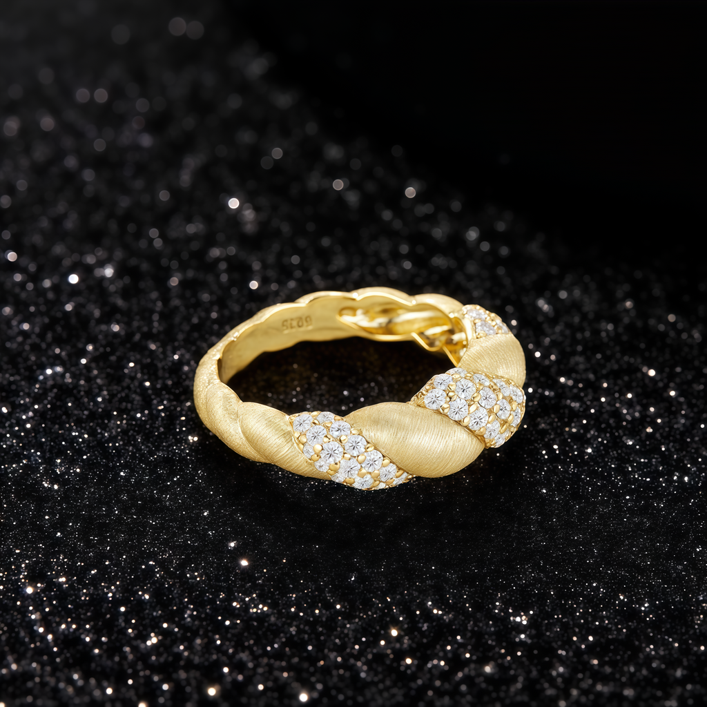 925 Sterling Silver Gold - Plated Ring Inlaid with Moissanite in Flower Vine Design for Women