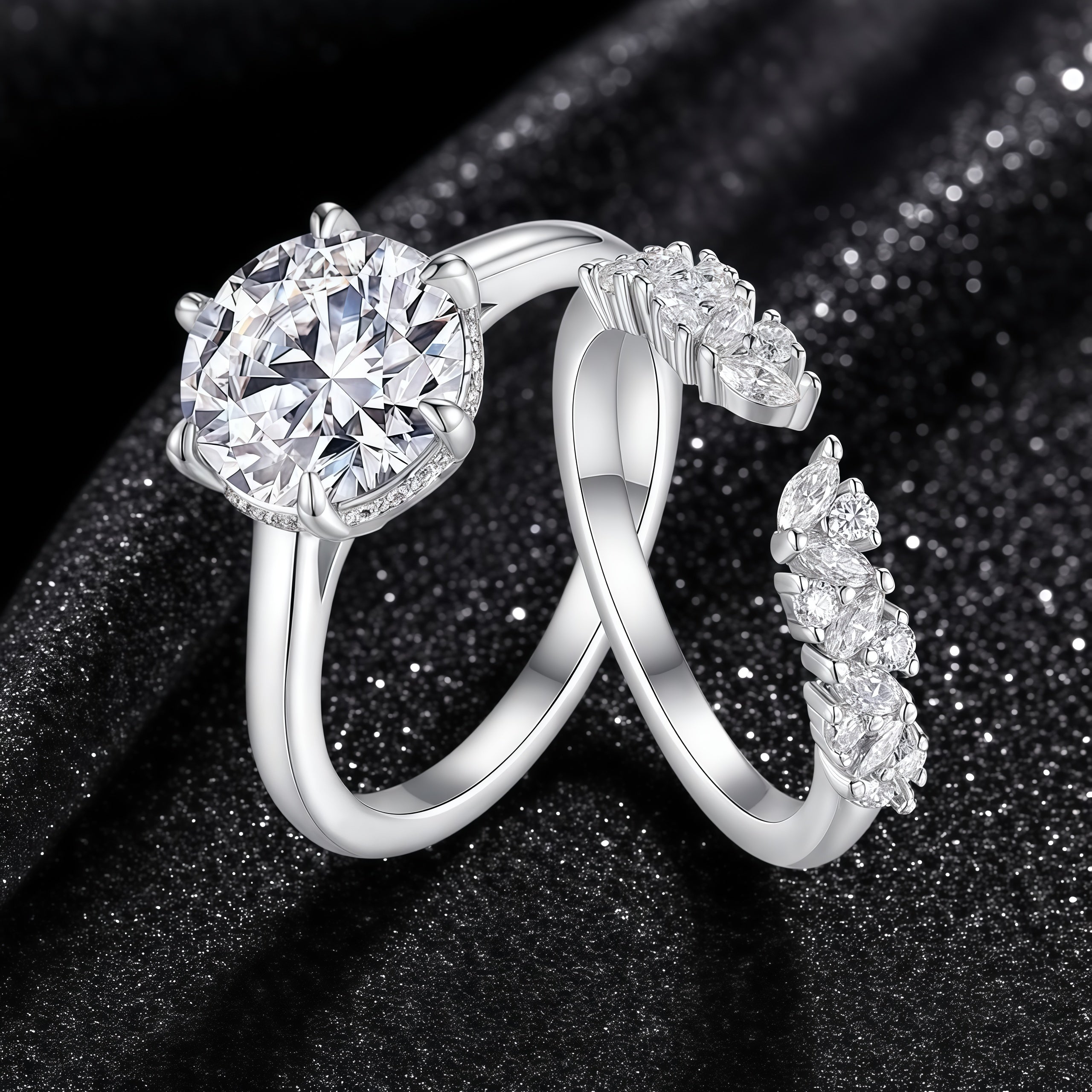 925 Sterling Silver Inlaid Moissanite Double - Ring Stackable Women's Ring