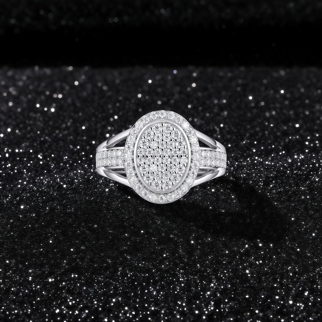 925 Sterling Silver Inlaid Moissanite Star-Shining Egg Core Unisex Ring