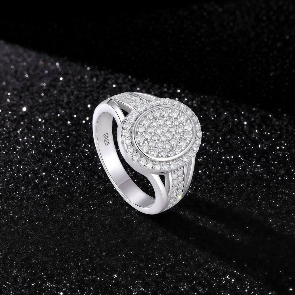 925 Sterling Silver Inlaid Moissanite Star-Shining Egg Core Unisex Ring