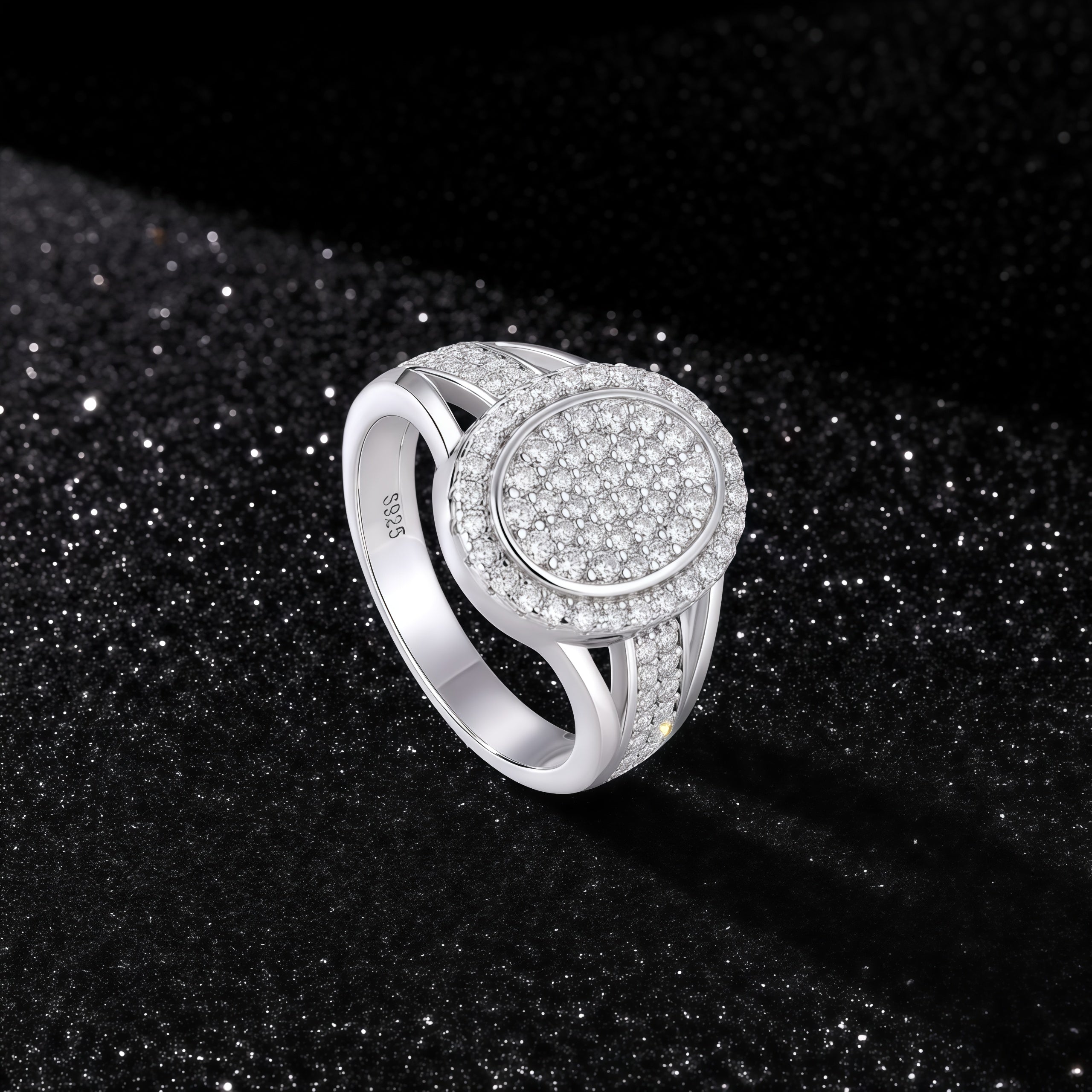 925 Sterling Silver Inlaid Moissanite Star-Shining Egg Core Unisex Ring