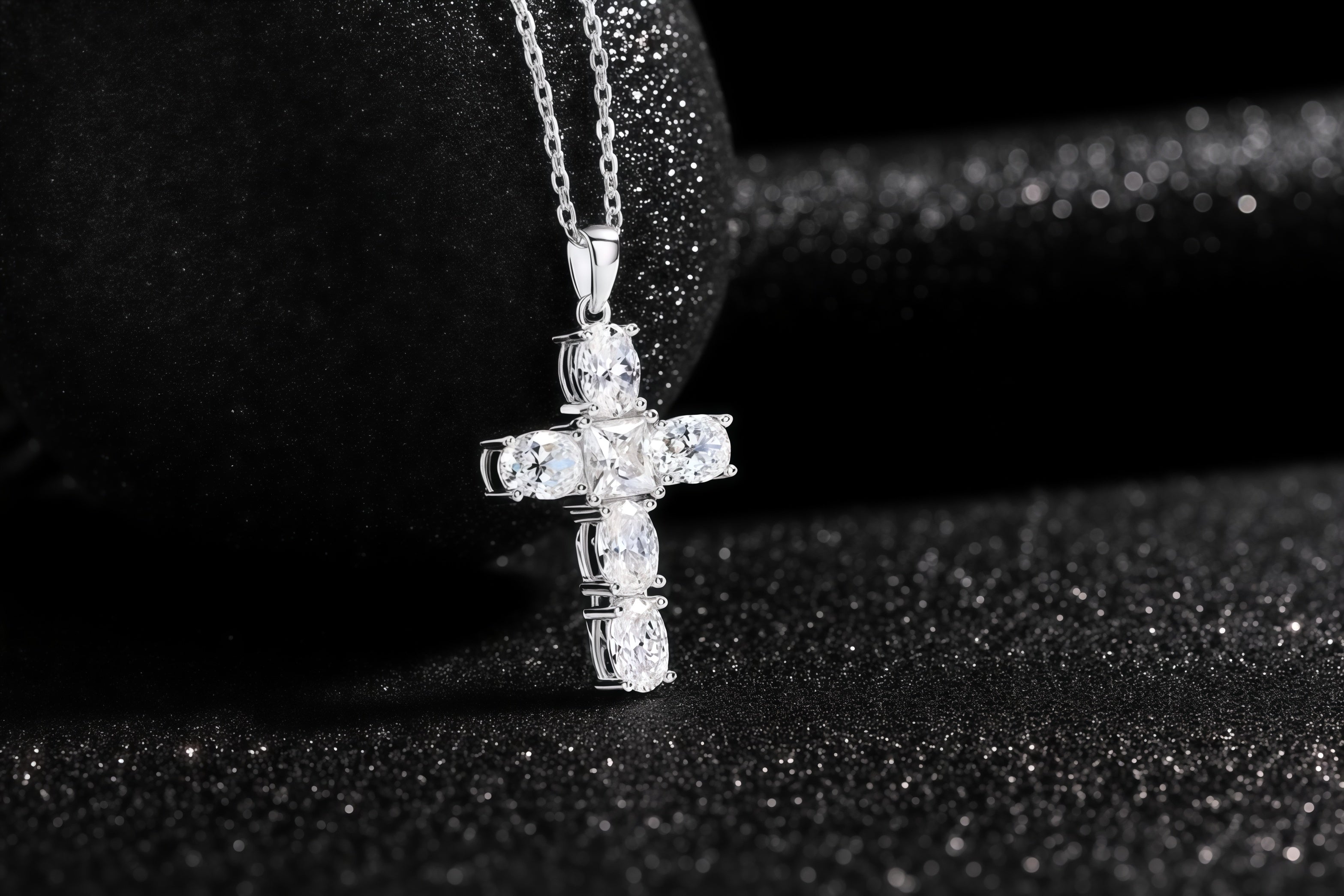 925 Sterling Silver Moissanite - Inlaid "Soul Guide" Cross Pendant Necklace