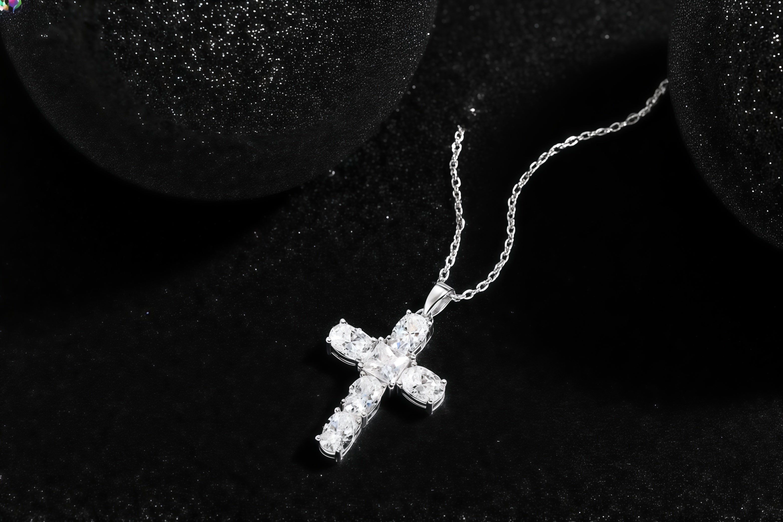 925 Sterling Silver Moissanite - Inlaid "Soul Guide" Cross Pendant Necklace