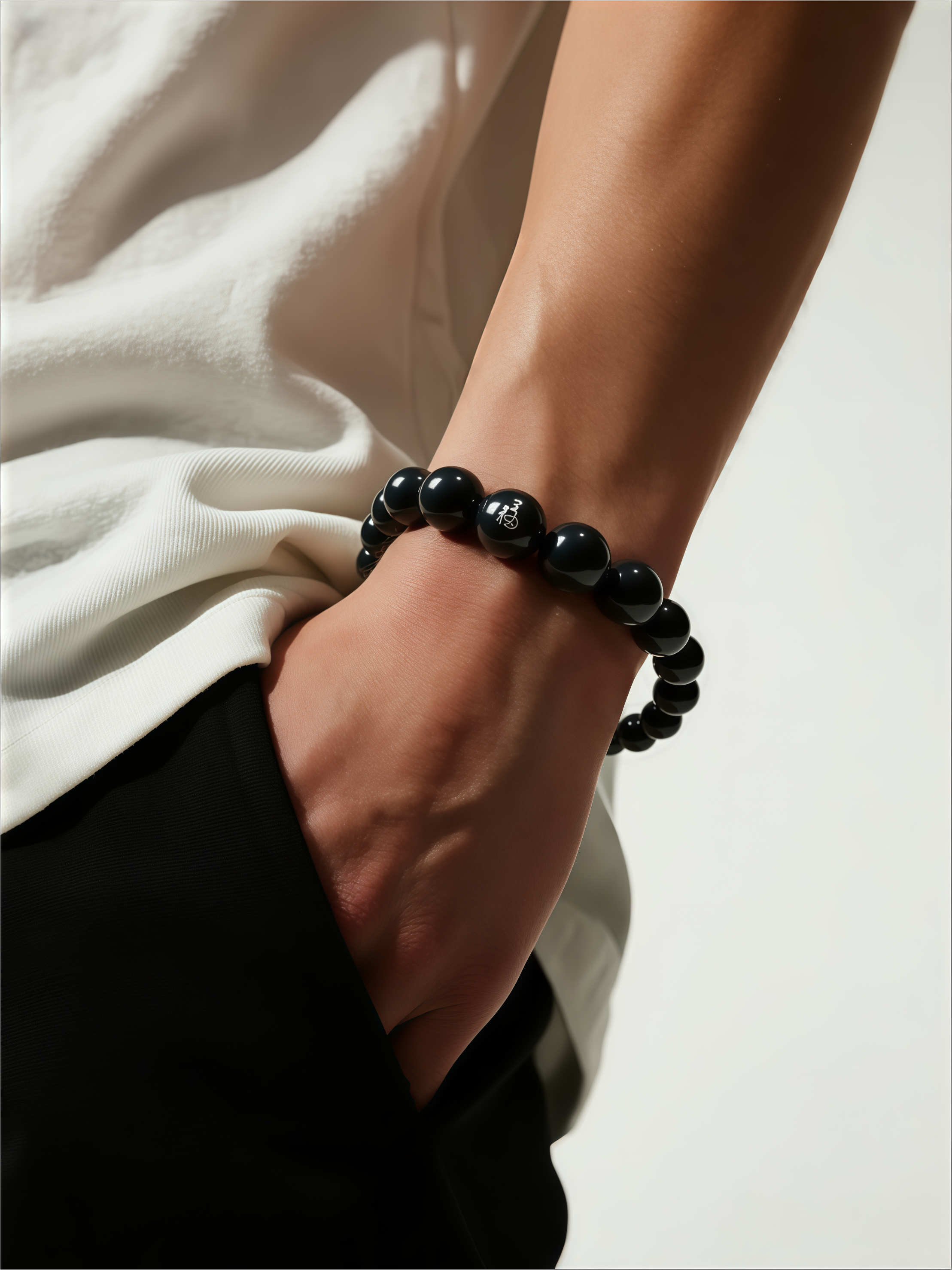 Ebony Condenses Rhyme, Blessings Accompany Zen Heart - The Eastern Philosophy of Ebony Inlaid with Silver "Blessings Accompany" Bracelet