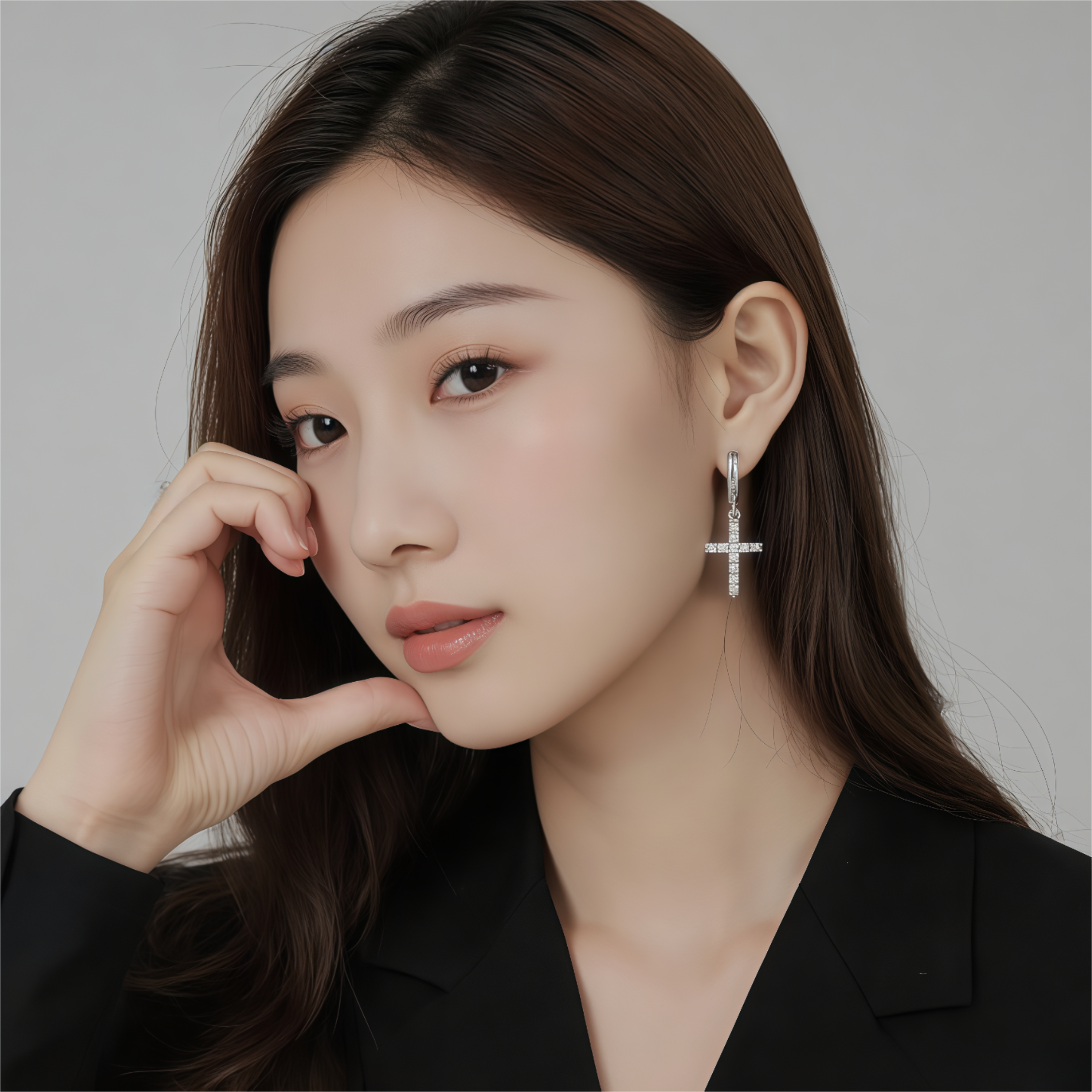 925 Sterling Silver Inlaid Moissanite Cross Earrings