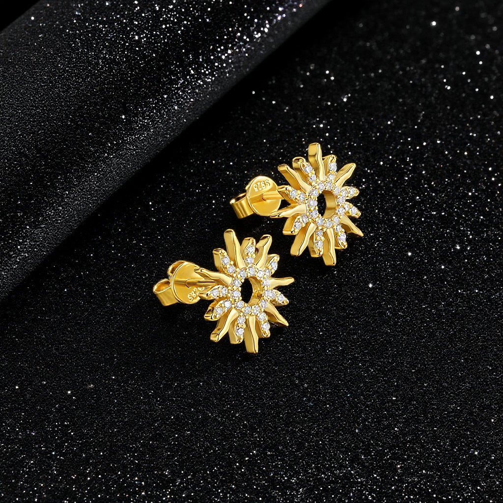 925 Sterling Silver Gold - Plated Earrings Inlaid with Moissanite in Sunflower Design