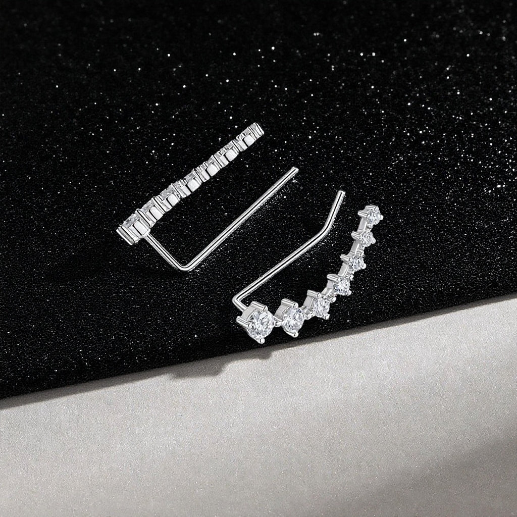 925 Sterling Silver Inlaid Moissanite Vine - shaped Earrings