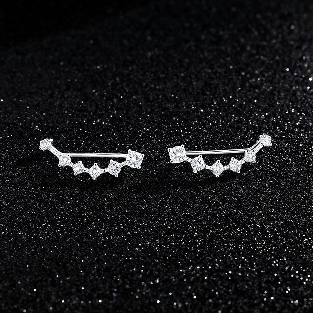925 Sterling Silver Inlaid Moissanite Vine - shaped Earrings