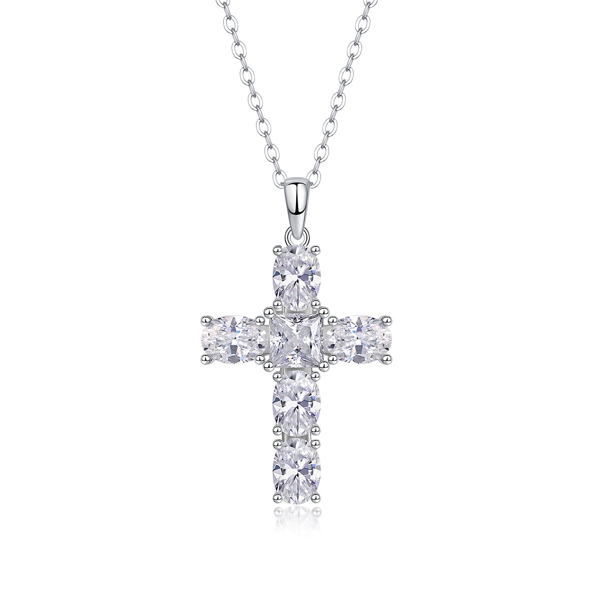 925 Sterling Silver Moissanite - Inlaid "Soul Guide" Cross Pendant Necklace