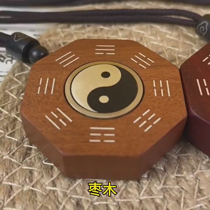 Yin - Yang Harmony, Zen Rhyme of the East - The Cultural Philosophy of Ebony, Blood Sandalwood and Jujube Wood Inlaid with Silver "Tai Chi Kung Fu" Pendant